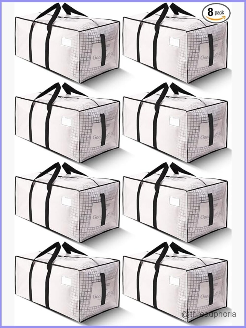 Heavy Duty Moving Bags 8 Pack 24gal 200lb Capacity Water Resistant Storage Totes